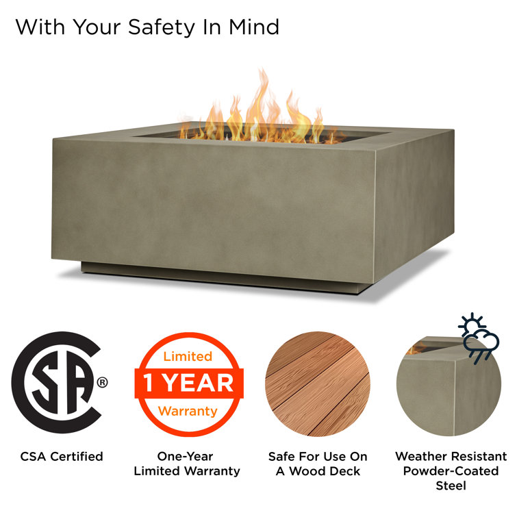 Mist Gray 40" Square Gas Fire Pit Table with Steel Lid