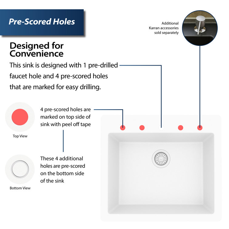 White Quartz 25'' Single Bowl Drop-In Kitchen Sink