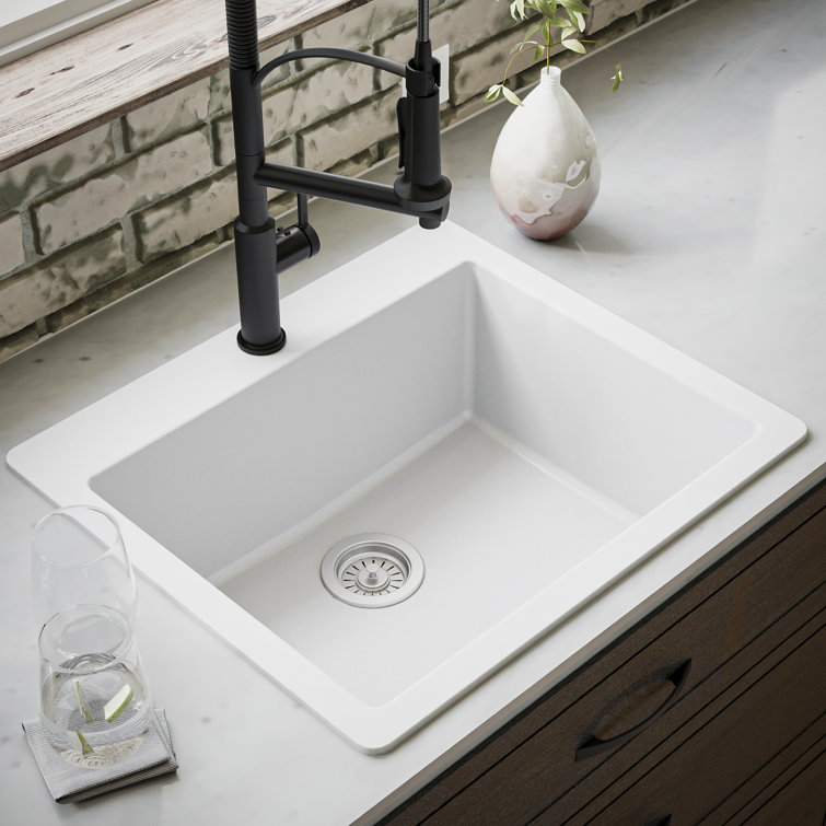 White Quartz 25'' Single Bowl Drop-In Kitchen Sink