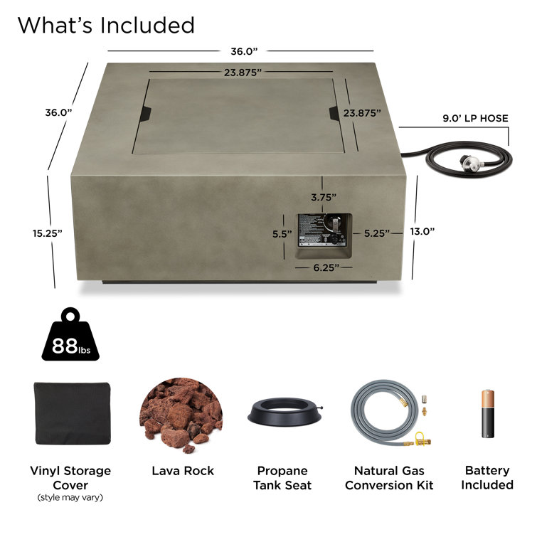Mist Gray 40" Square Gas Fire Pit Table with Steel Lid