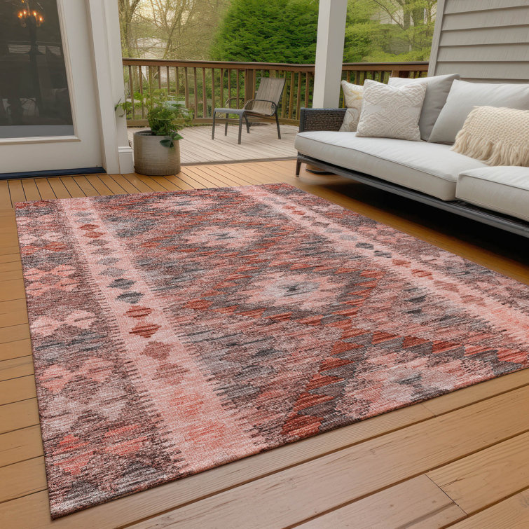Terracotta Geometric Flat Woven Washable Synthetic Rug 8' x 10'