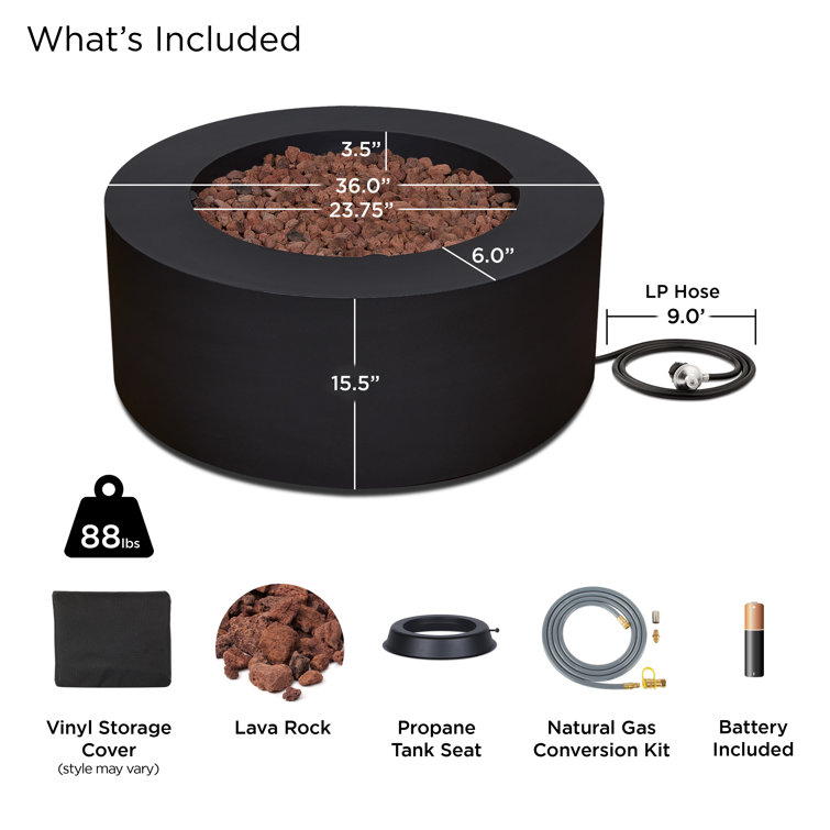 Aegean 36" Round Black Steel Gas Fire Pit Table