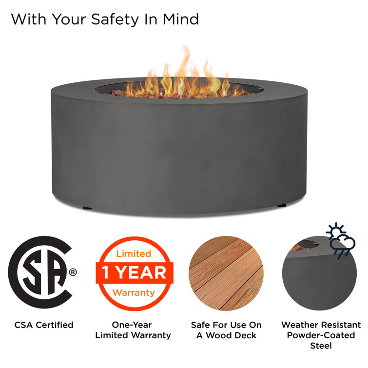 Aegean 36" Round Weathered Slate Steel Propane Fire Pit Table