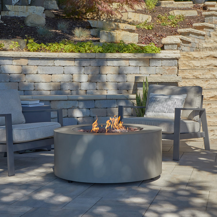 Aegean 36" Round Weathered Slate Steel Propane Fire Pit Table