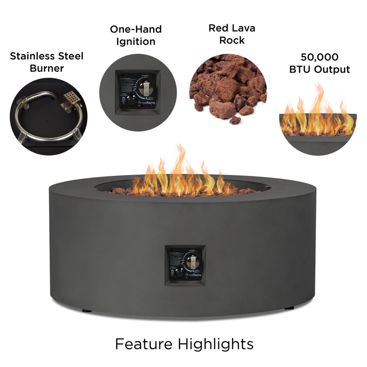 Aegean 36" Round Weathered Slate Steel Propane Fire Pit Table