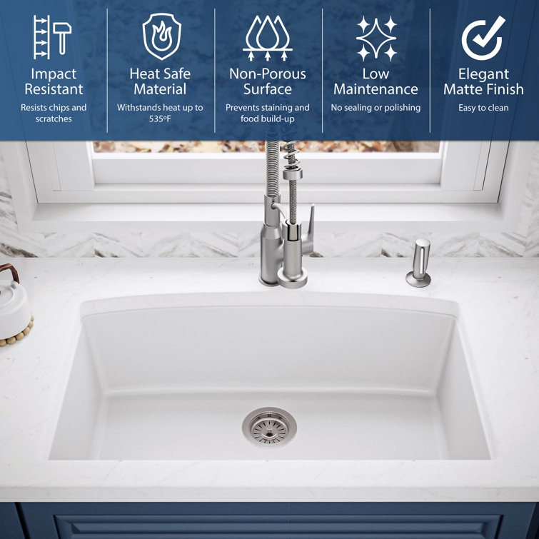 White Quartz Composite Undermount Single Bowl Kitchen Sink