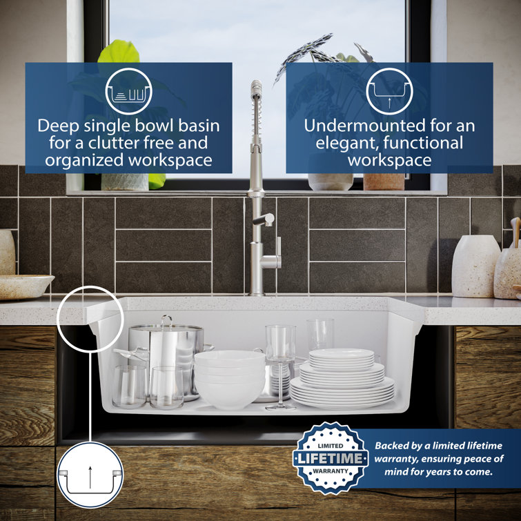 White Quartz Composite Undermount Single Bowl Kitchen Sink