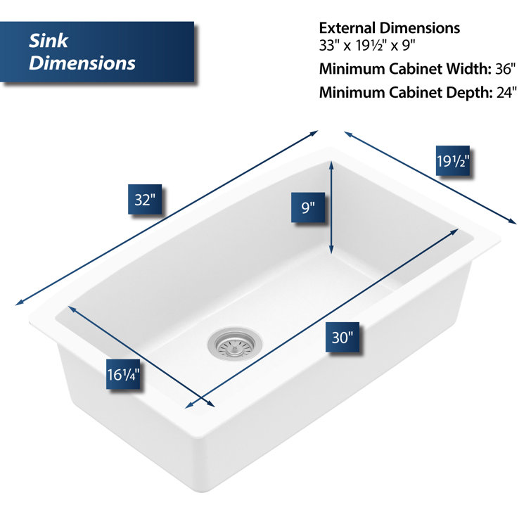White Quartz Composite Undermount Single Bowl Kitchen Sink