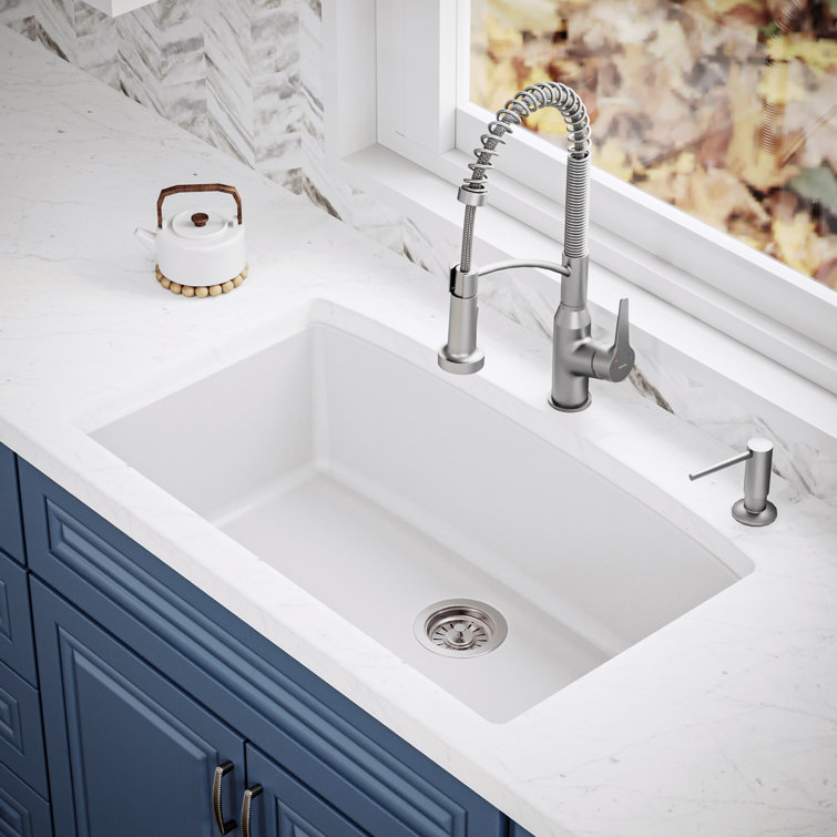 White Quartz Composite Undermount Single Bowl Kitchen Sink