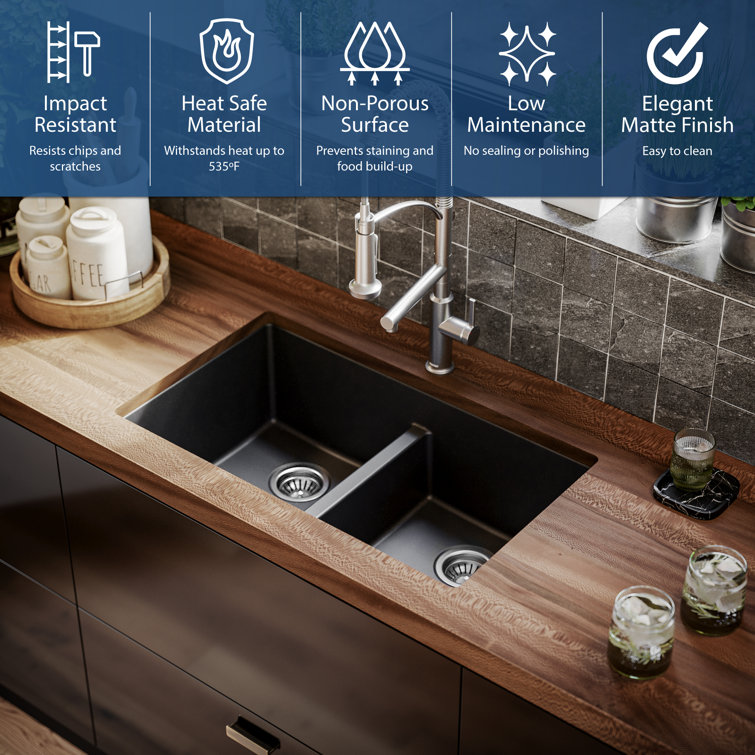 Black Quartz 32'' Double Bowl Undermount Kitchen Sink