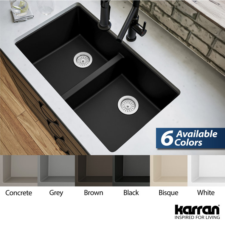 Black Quartz 32'' Double Bowl Undermount Kitchen Sink