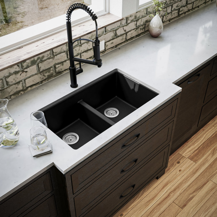 Black Quartz 32'' Double Bowl Undermount Kitchen Sink