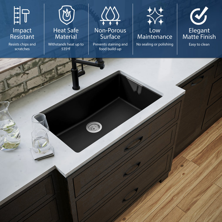 Black Quartz Composite Large Single Bowl Undermount Kitchen Sink