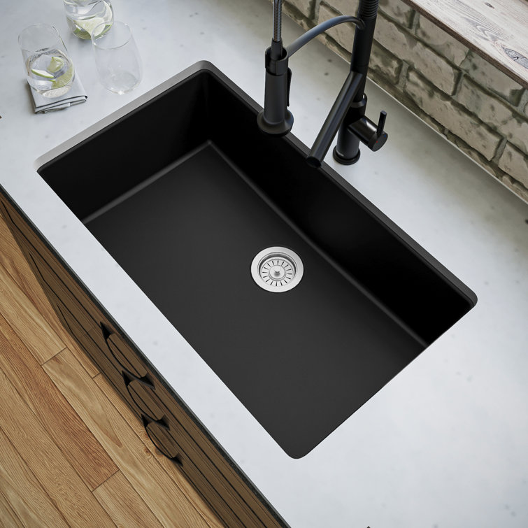 Black Quartz Composite Large Single Bowl Undermount Kitchen Sink