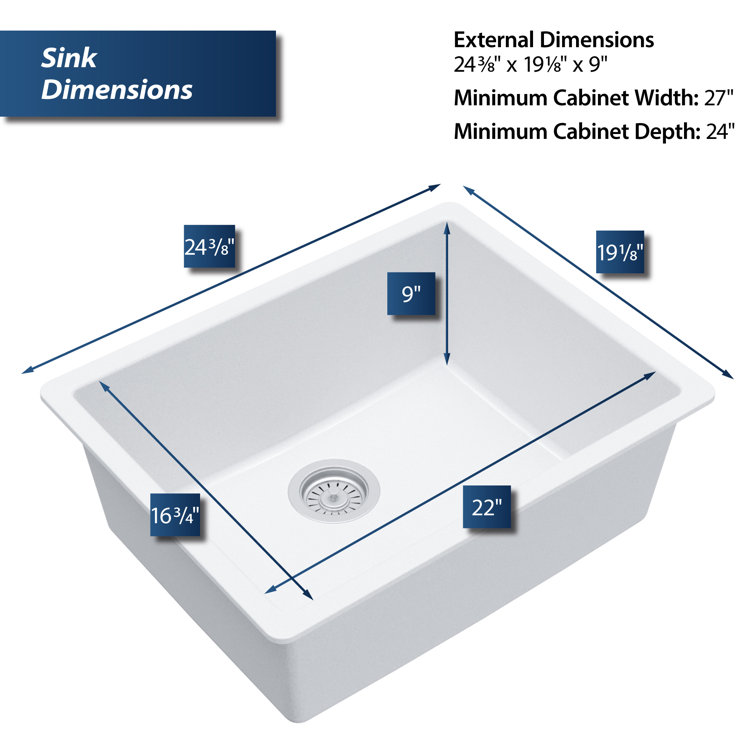 White Quartz 24'' Single Bowl Undermount Kitchen Sink