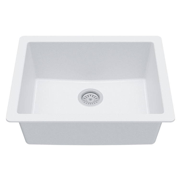 White Quartz 24'' Single Bowl Undermount Kitchen Sink