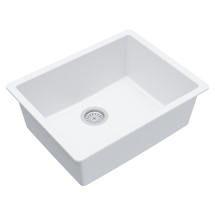 White Quartz 24'' Single Bowl Undermount Kitchen Sink