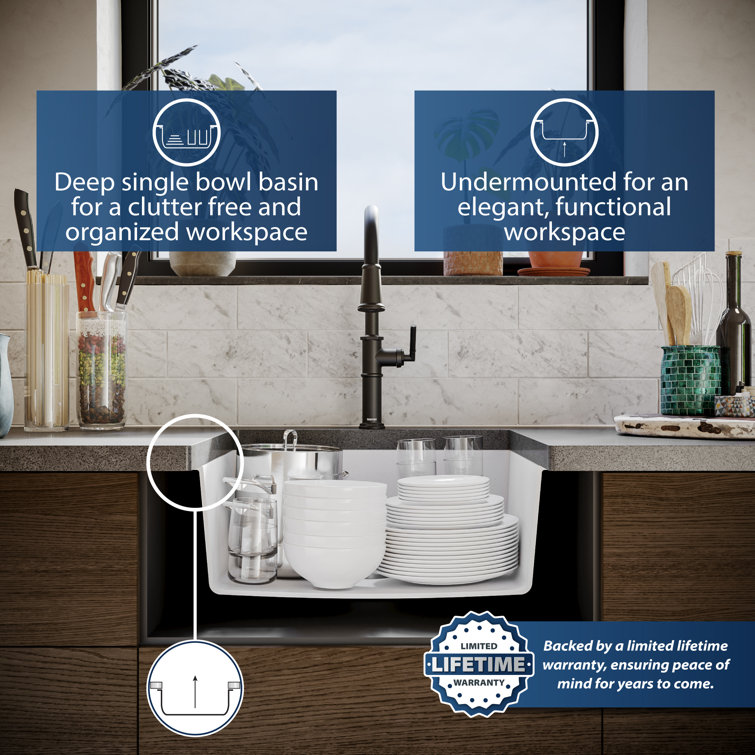 White Quartz 24'' Single Bowl Undermount Kitchen Sink