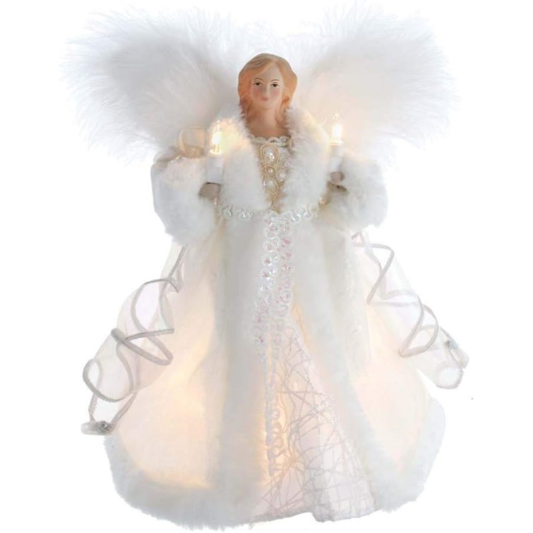 10-Inch White Angel Christmas Tree Topper with Lights