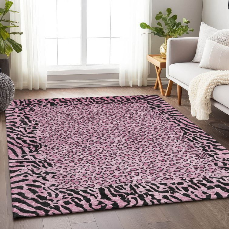 Pink Synthetic Flat Woven Washable 8' x 10' Rectangular Rug