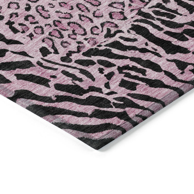 Pink Synthetic Flat Woven Washable 8' x 10' Rectangular Rug
