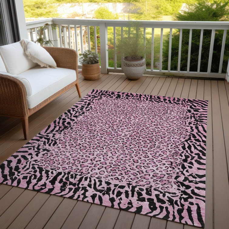 Pink Synthetic Flat Woven Washable 8' x 10' Rectangular Rug