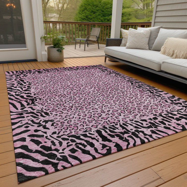 Pink Synthetic Flat Woven Washable 8' x 10' Rectangular Rug
