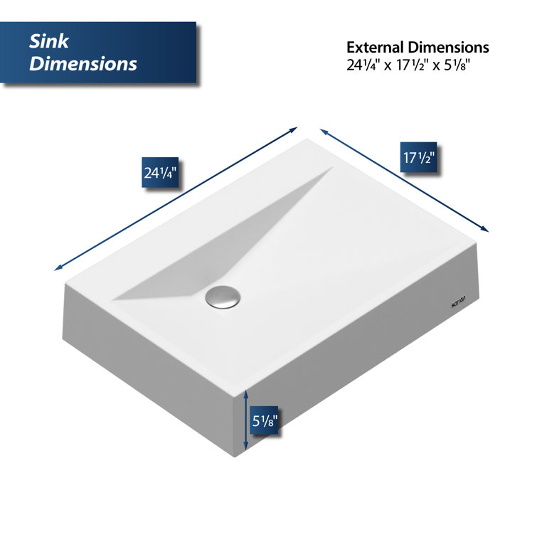 White Quartz 24.25" Rectangular Vessel Sink