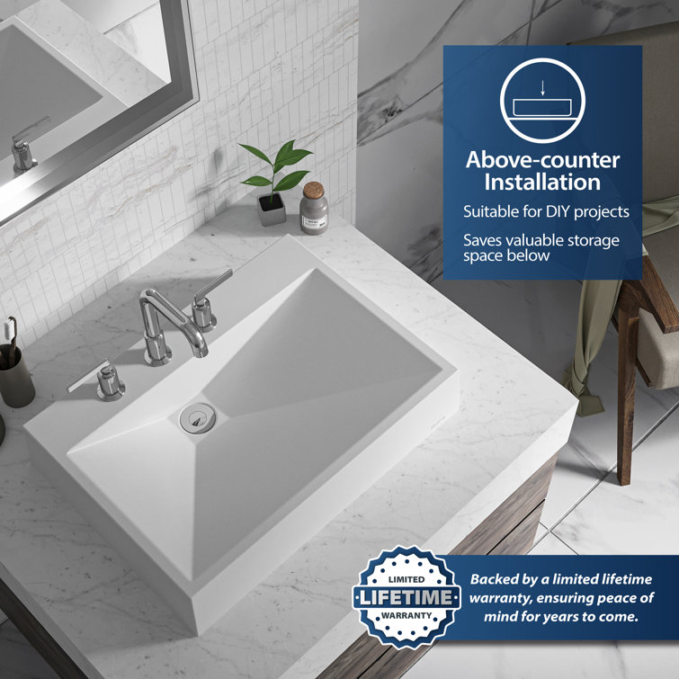 White Quartz 24.25" Rectangular Vessel Sink