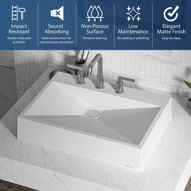 White Quartz 24.25" Rectangular Vessel Sink