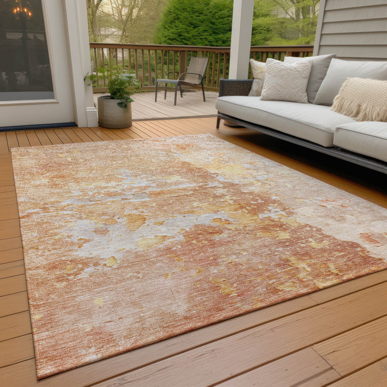 Salmon Synthetic Rectangular Washable Area Rug 46" x 30"