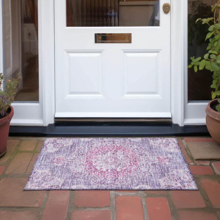 Purple Flat Woven Synthetic Rectangular Washable Rug