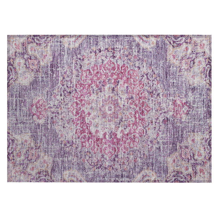 Purple Flat Woven Synthetic Rectangular Washable Rug
