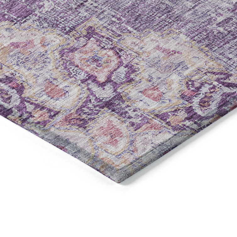 Purple Flat Woven Synthetic Rectangular Washable Rug