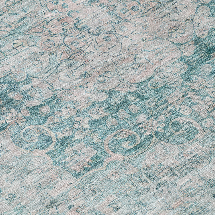 Teal Rectangular Washable Synthetic Indoor/Outdoor Rug