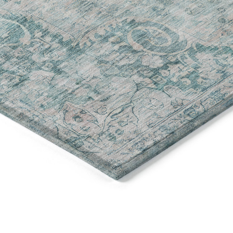 Teal Rectangular Washable Synthetic Indoor/Outdoor Rug