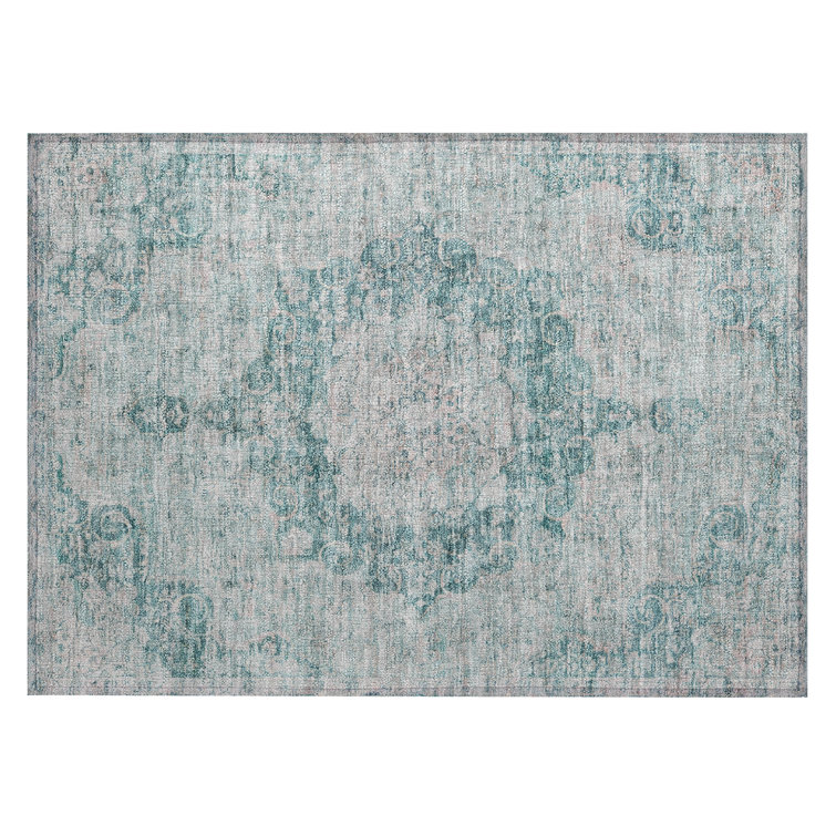 Teal Rectangular Washable Synthetic Indoor/Outdoor Rug