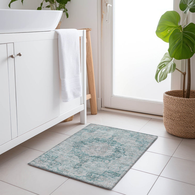 Teal Rectangular Washable Synthetic Indoor/Outdoor Rug