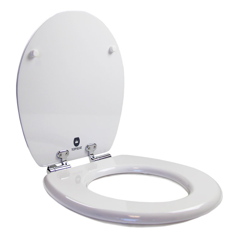 White Composite Round Toilet Seat with Chrome Hinges