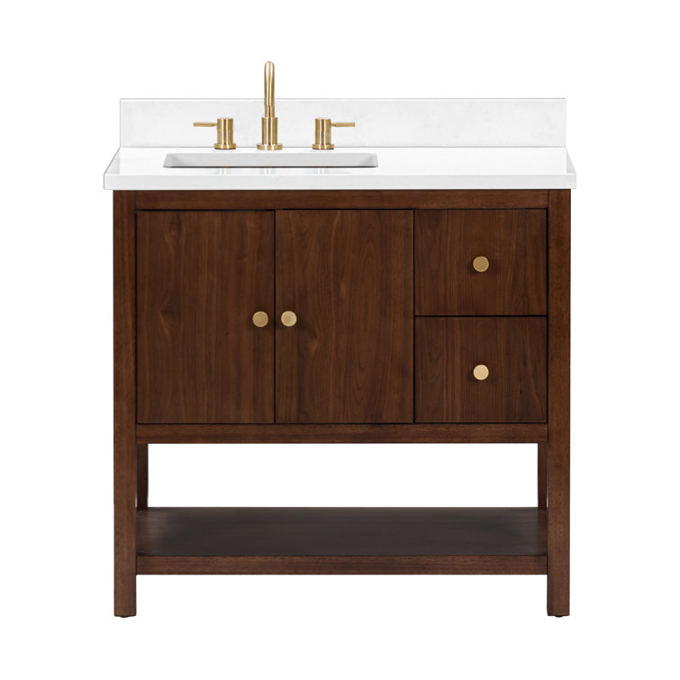 Zoe 37" Walnut Vanity with White Quartz Top