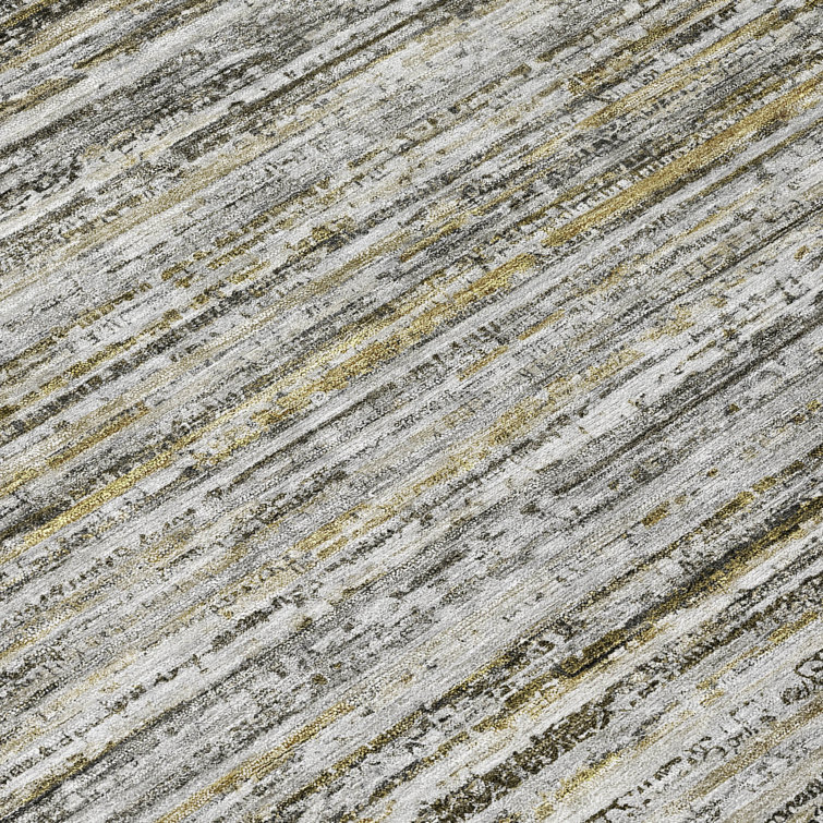 Pewter Striped Flat Woven Synthetic Washable Rug