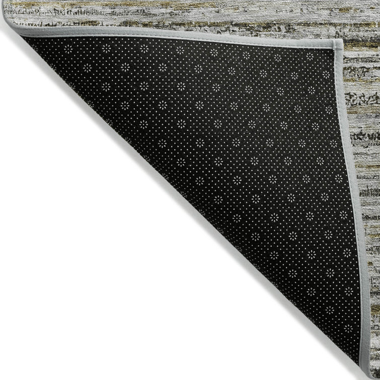 Pewter Striped Flat Woven Synthetic Washable Rug