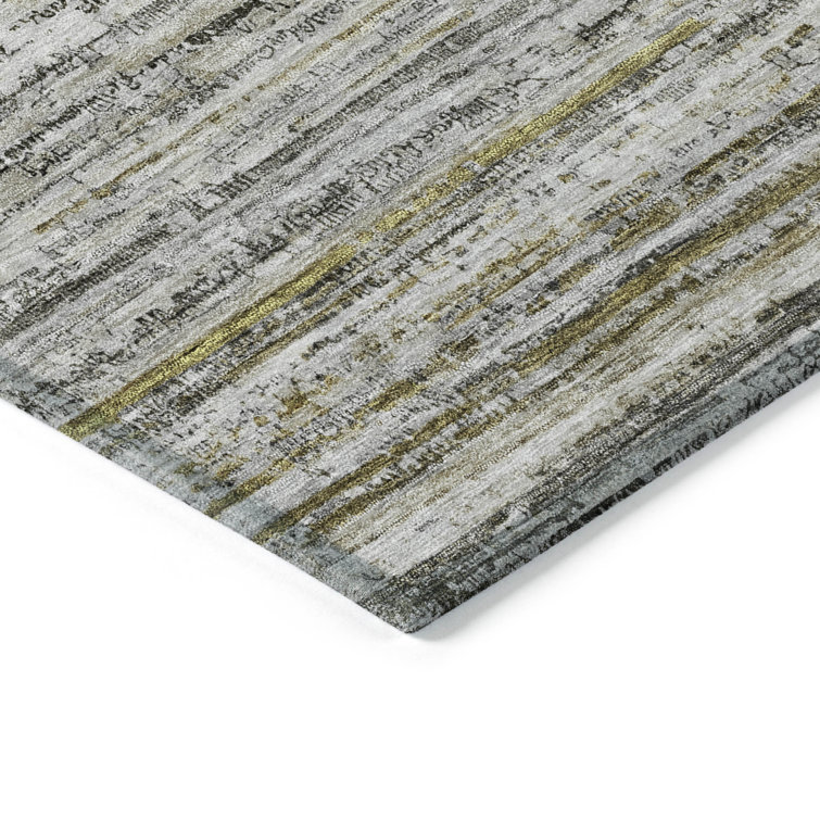 Pewter Striped Flat Woven Synthetic Washable Rug