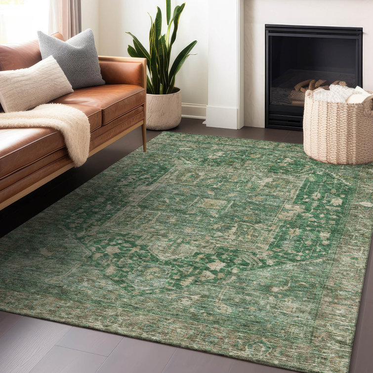 Emerald Synthetic Medallion Washable Rectangular Rug 3' x 5'