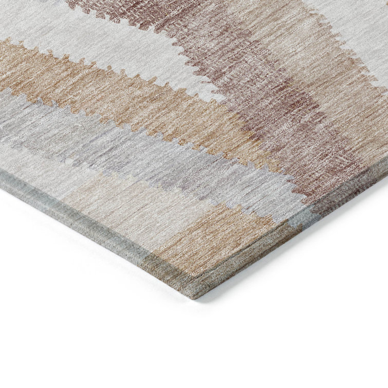 Copper and Beige Geometric Washable Indoor/Outdoor Rug