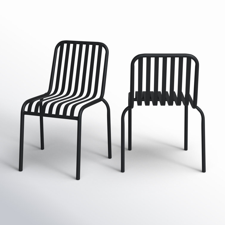 Black Powder-Coated Steel Armless Outdoor Stackable Dining Chairs, Set of 2