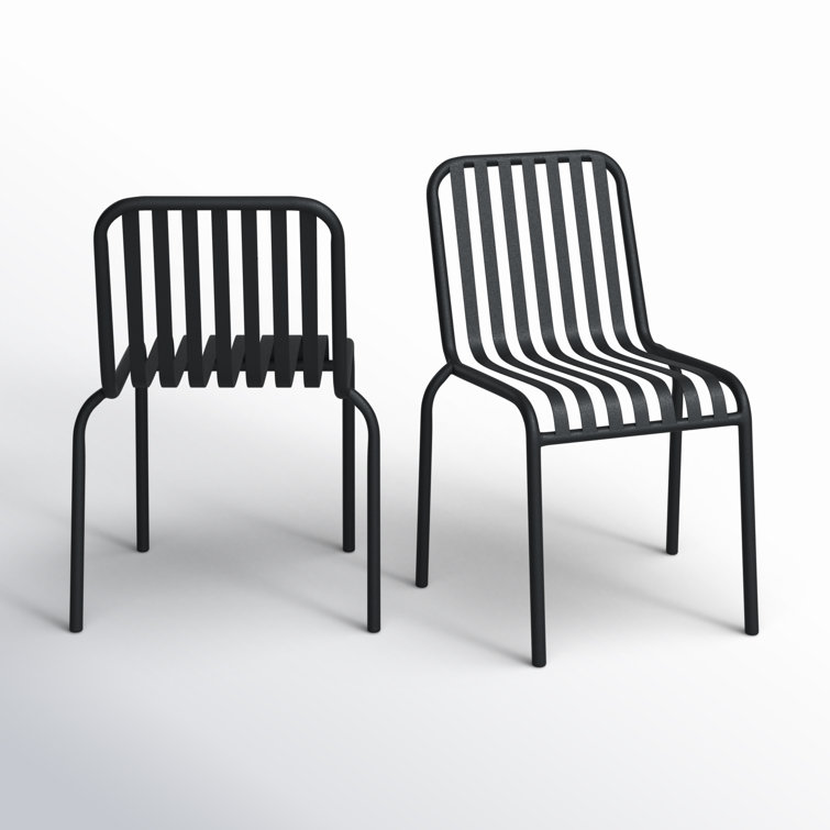 Black Powder-Coated Steel Armless Outdoor Stackable Dining Chairs, Set of 2