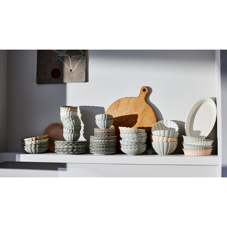 White Ceramic Scalloped Edge Microwave Safe Salad Bowls Set