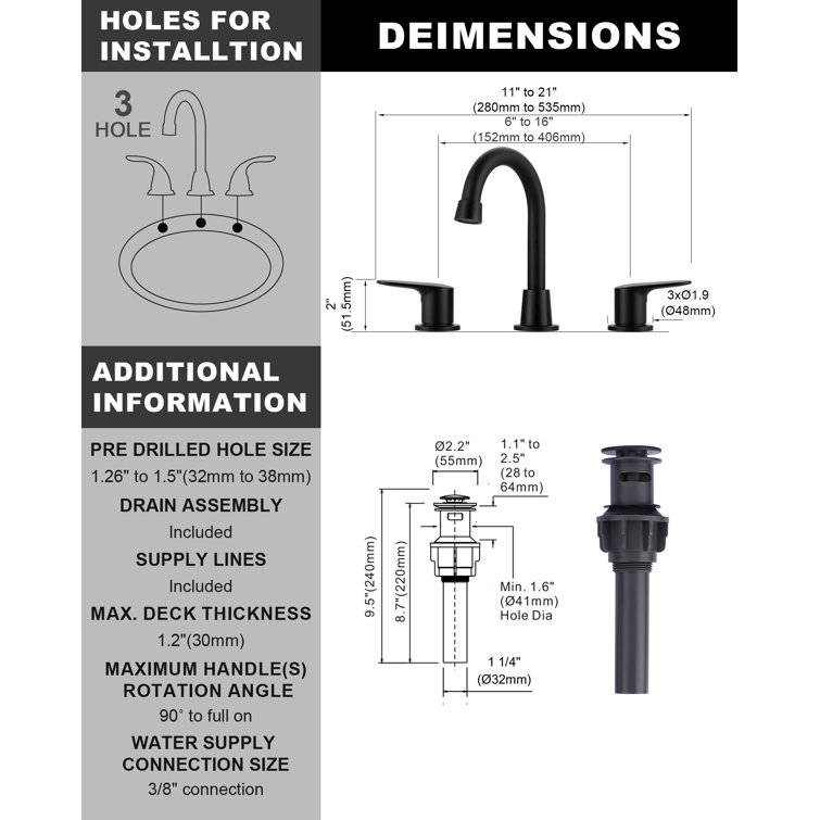 Matte Black Double Handle Widespread Bathroom Faucet