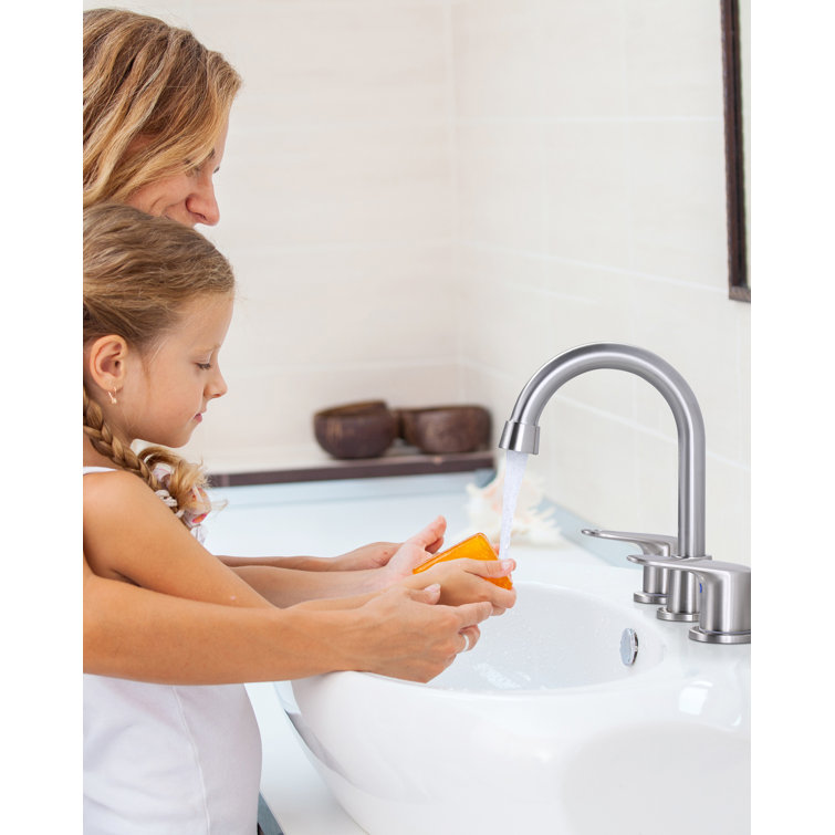 Brushed Nickel Double Handle Widespread Bathroom Faucet